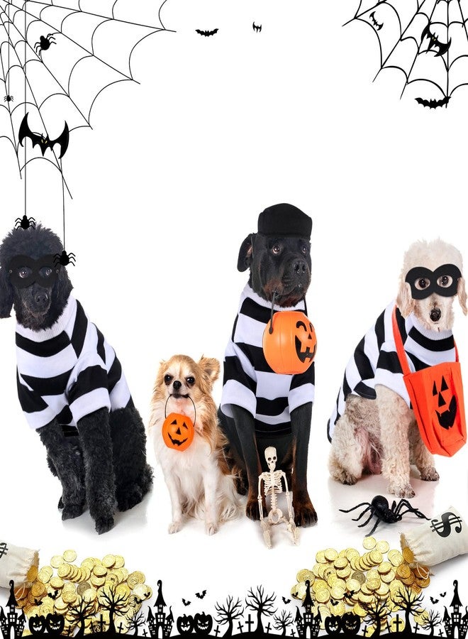 Velmitten Dogs Robber Costume for Pets Halloween Robber Puppy Costume Set, Pooch Shirts Washable Dog Hat Thief Eye Mask Money Sacks Bag 20 Pcs Plastic Gold Coin for Pup Cosplay Party (S) - Image 4